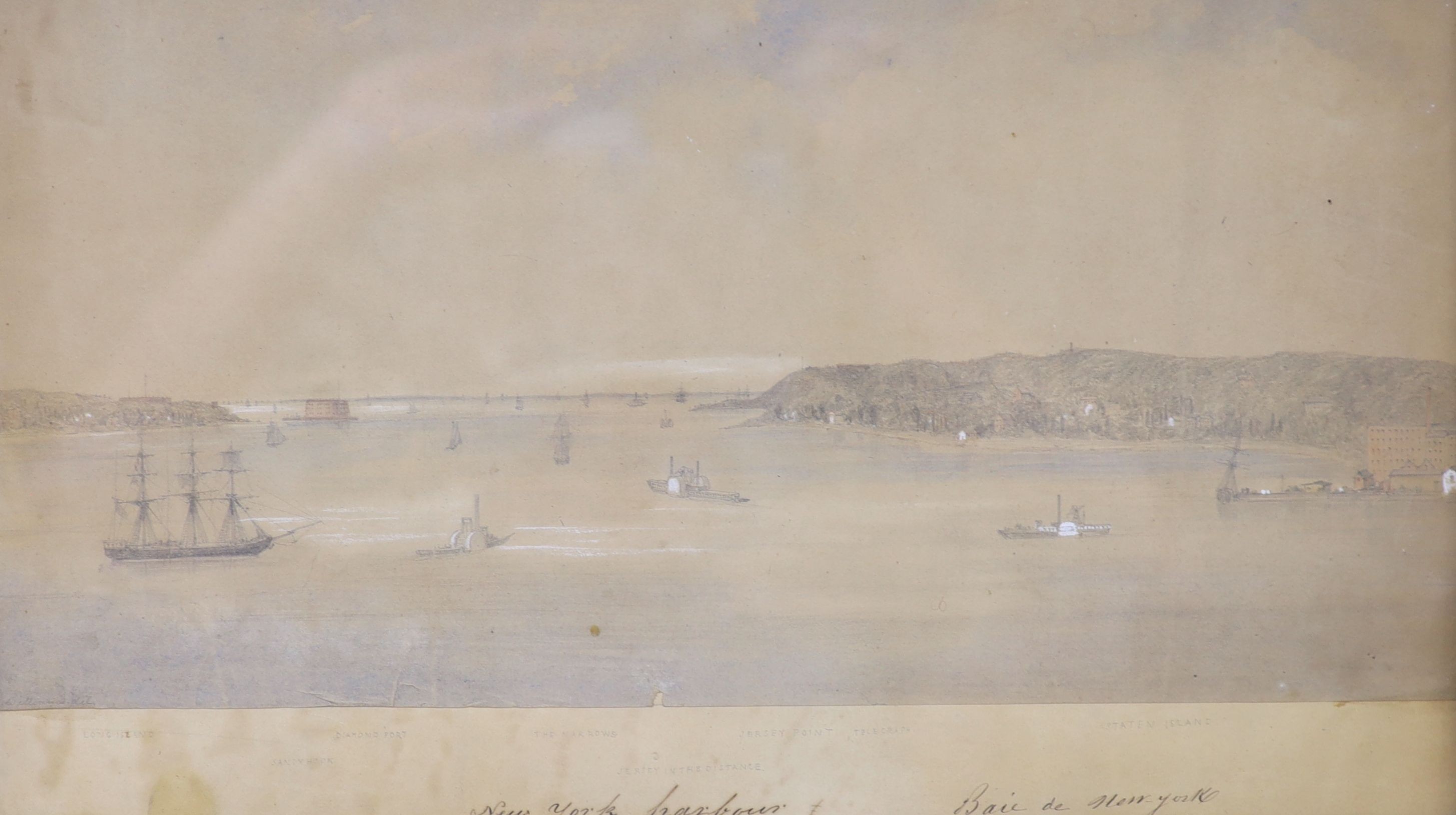 O.C.Williams (19th C.), lithograph, View of New York harbour, 25 x 43 cm.